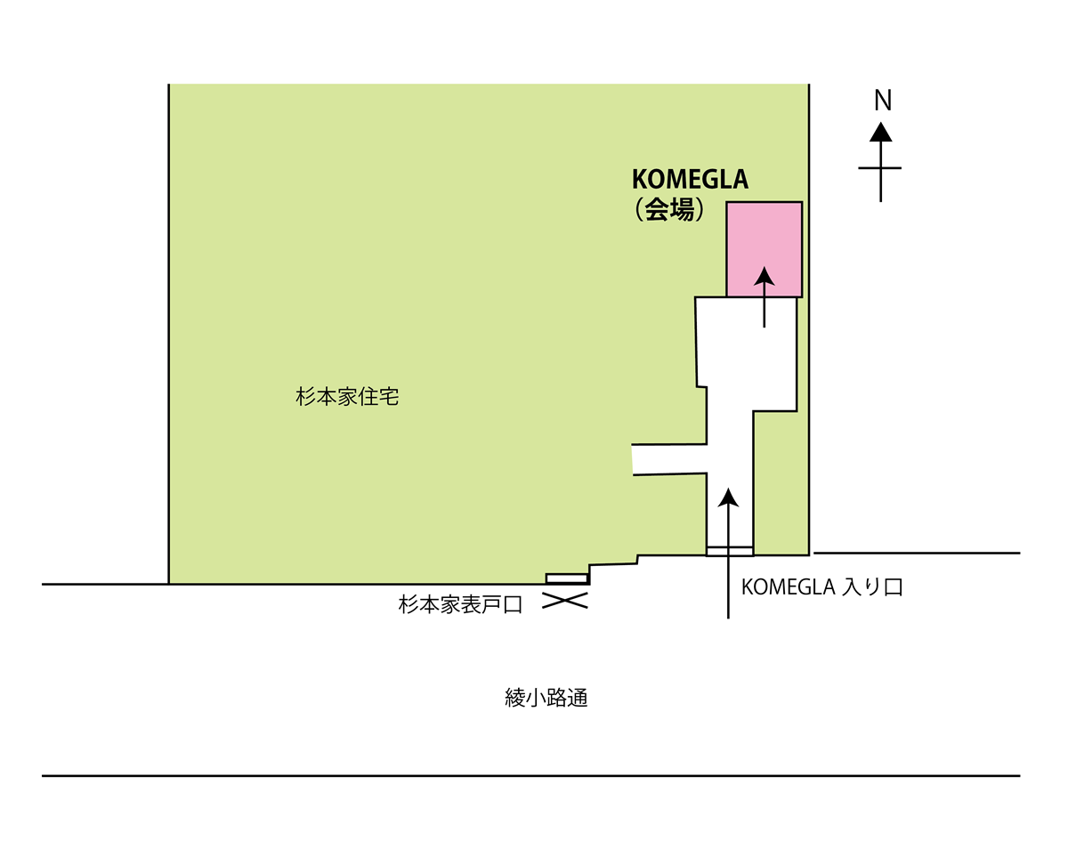 杉本家住宅の東側の入り口からお入り下さい（案内図参照）