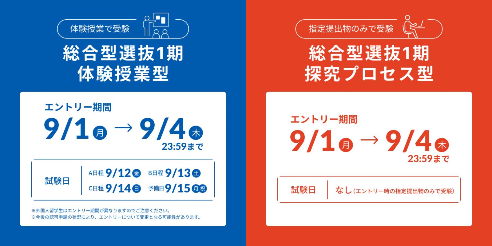 受験生の方へ｜9/4(木)まで｜総合型選抜1期（体験授業型・探究プロセス
