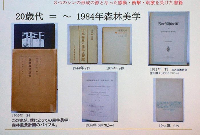 これまでに影響を受けた書籍の紹介。田村剛先生『森林風景計画』（1929年）は「僕にとっての森林美学・森林風景計画のバイブル」